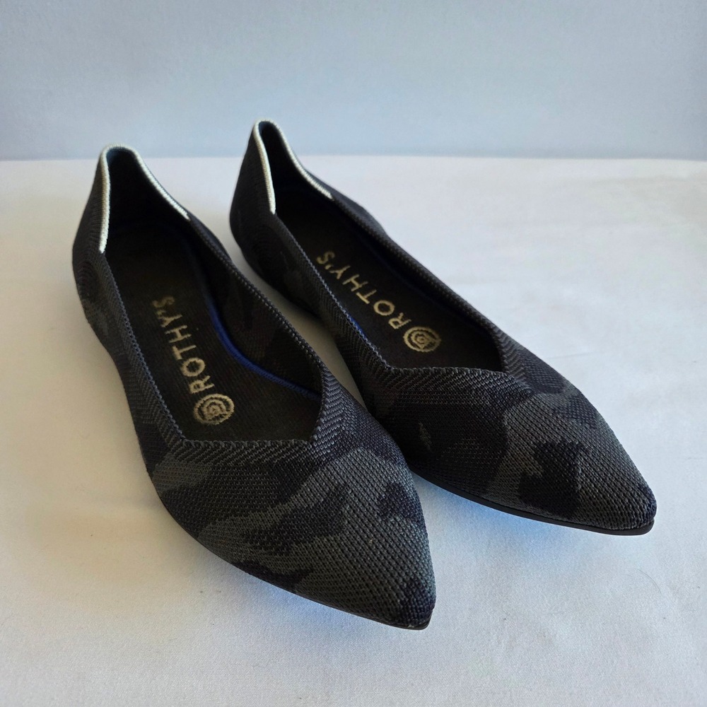 Rothys‎ The Point Grey Camo Pointed Toe Knit Flats Womens 6.5